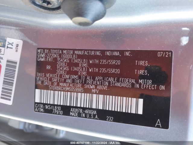 5TDXBRCH9MS059985 Toyota Highlander Hybrid Limited