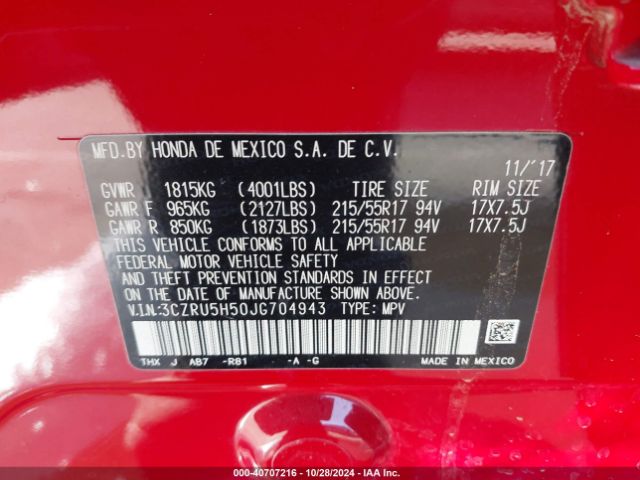 3CZRU5H50JG704943 Honda HR-V EX