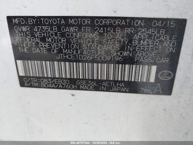 Lexus IS 350 2015 JTHCE1D26F5009196 Image 9