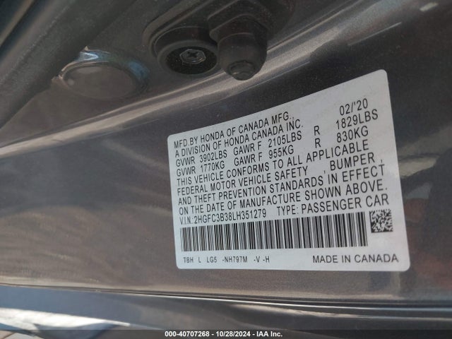 Honda CIVIC EX 2020 2HGFC3B38LH351279 Image 9