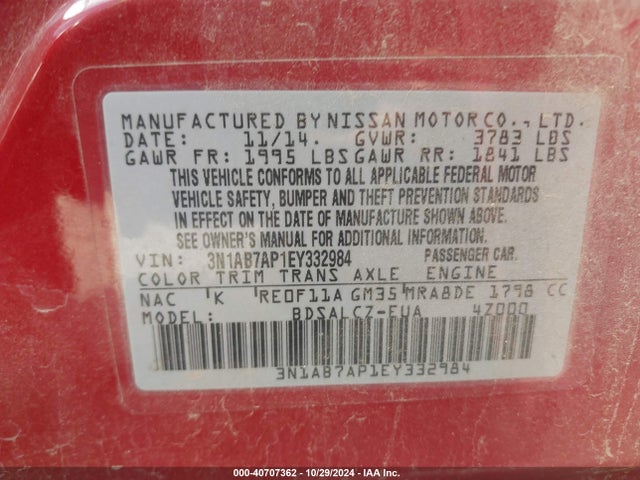 Nissan SENTRA S 2014 3N1AB7AP1EY332984 Image 9