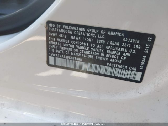 1VWAT7A33FC076958 Volkswagen Passat 1.8t Limited Edition