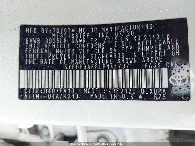 5YFDPRAE8LP144787 Toyota COROLLA L