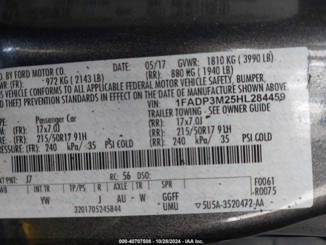 1FADP3M25HL284459 Ford FOCUS SEL