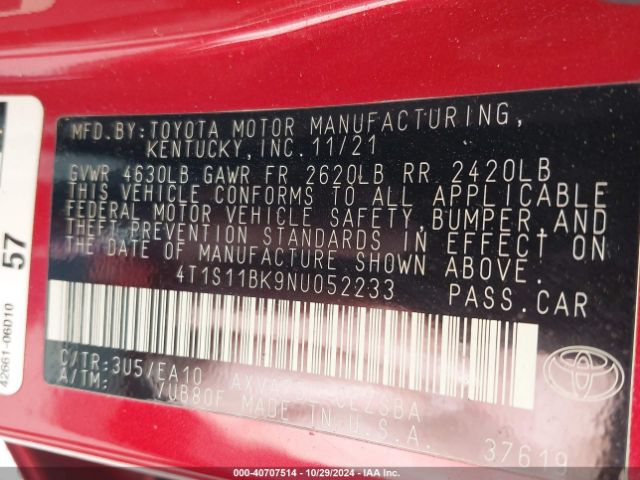 4T1S11BK9NU052233 Toyota Camry Se Awd