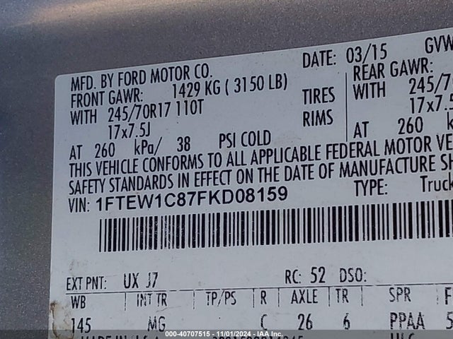 Ford F-150 Xlt 2015 1FTEW1C87FKD08159 Image 9