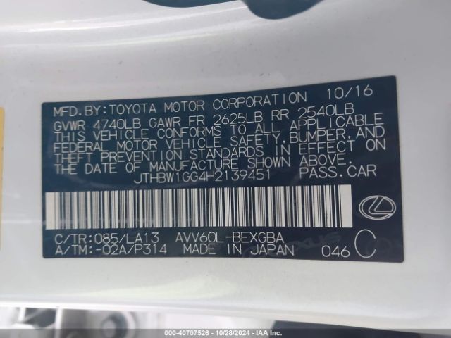 JTHBW1GG4H2139451 Lexus ES 300H