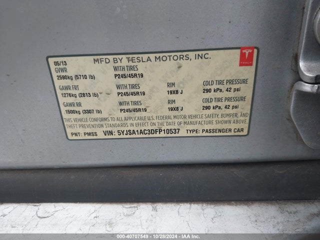 2013 TESLA MODEL S 5YJSA1AC3DFP10537 Photo 8