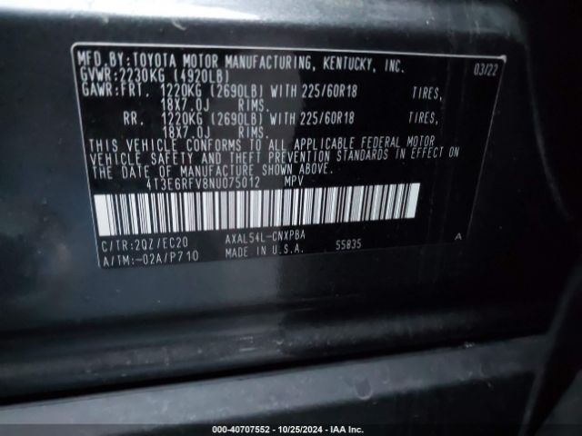 4T3E6RFV8NU075012 Toyota Rav4 Hybrid Xse