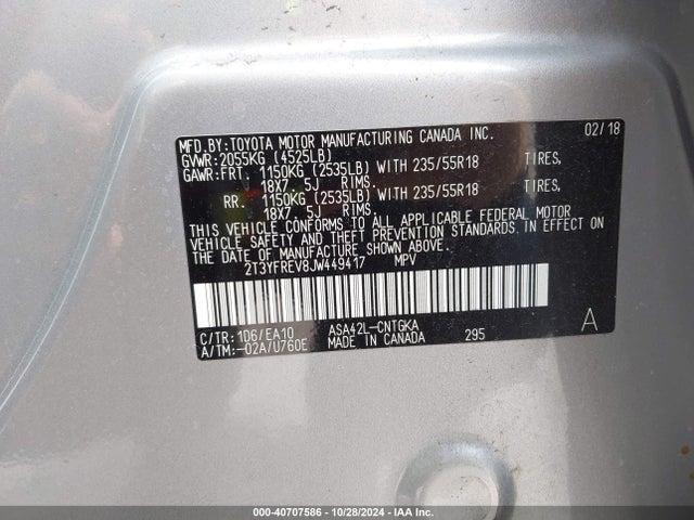 Toyota Rav4 Limited 2018 2T3YFREV8JW449417 Image 9