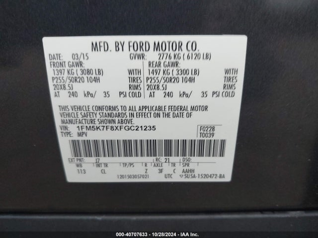 Ford Explorer Limited 2015 1FM5K7F8XFGC21235 Image 9