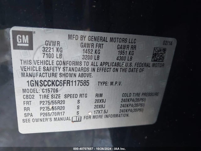 1GNSCCKC6FR117585 Chevrolet Tahoe Ltz