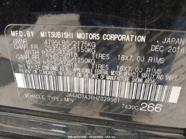 JA4AD3A36HZ029961 Mitsubishi Outlander Se/sel