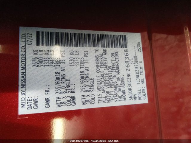 5N1DR3CC2NC268368 Nissan Pathfinder Sl 4wd
