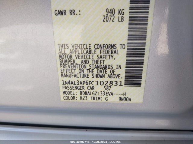1N4AL3AP6FC102831 Nissan Altima 2.5/s/sv/sl
