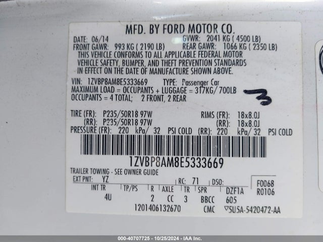 1ZVBP8AM8E5333669 Ford Mustang V6 Premium