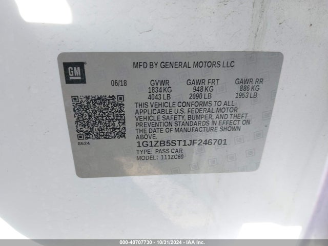 Chevrolet Malibu 1ls 2018 1G1ZB5ST1JF246701 Image 9