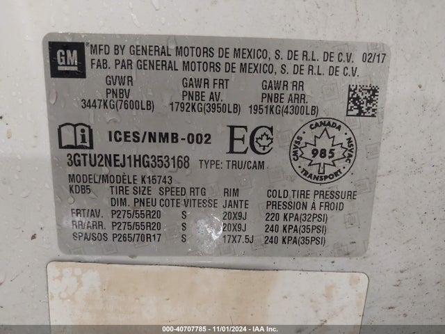 3GTU2NEJ1HG353168 GMC Sierra 1500 Slt
