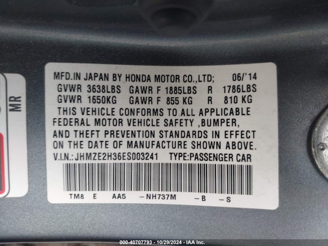Honda Insight 2014 JHMZE2H36ES003241 Image 9