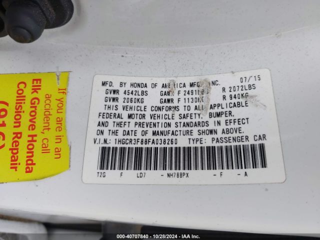 1HGCR3F88FA038260 Honda Accord Ex-l V-6