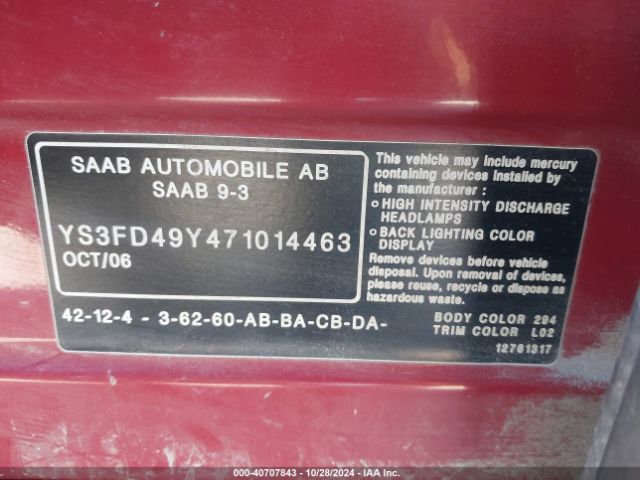 2007 SAAB 9-3 YS3FD49Y471014463 Photo 8