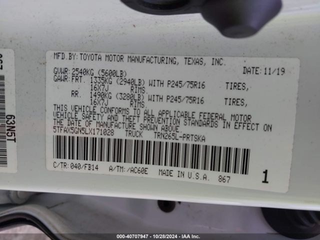 5TFAX5GN5LX171028 Toyota Tacoma Sr