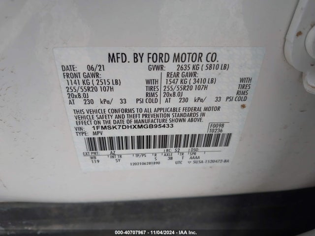 Ford EXPLORER XLT 2021 1FMSK7DHXMGB95433 Image 9
