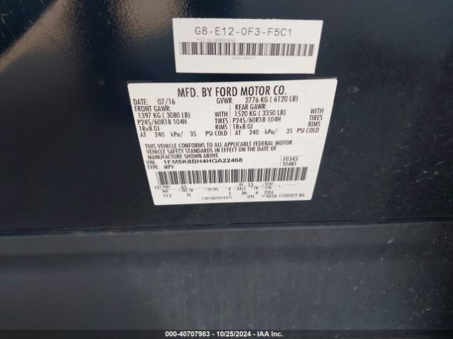 1FM5K8BH4HGA22468 Ford Explorer