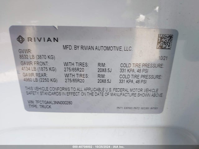 Rivian R1t Launch Edition 2022 7FCTGAAL3NN000280 Image 9