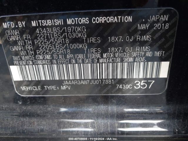 JA4AR3AW7JU017381 Mitsubishi Outlander Sport 2.4 Se