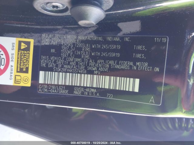 5TDKZRFH4KS574858 Toyota Highlander Se