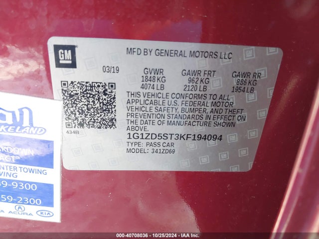 Chevrolet MALIBU LT 2019 1G1ZD5ST3KF194094 Image 9