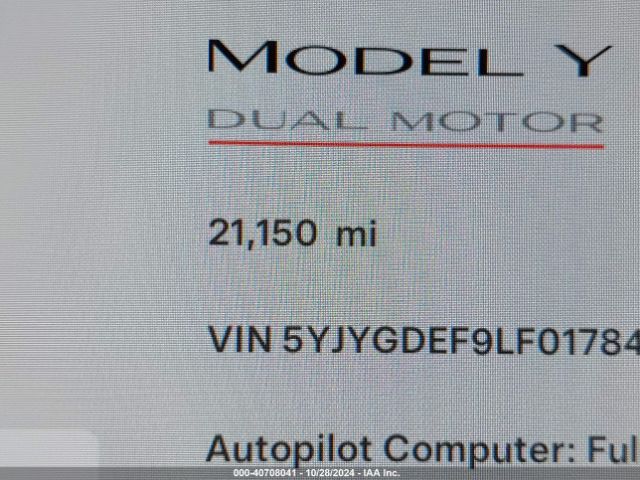 5YJYGDEF9LF017842 Tesla Model Y Long Range Dual Motor All-wheel Drive/performance Dual Motor All-wheel Drive