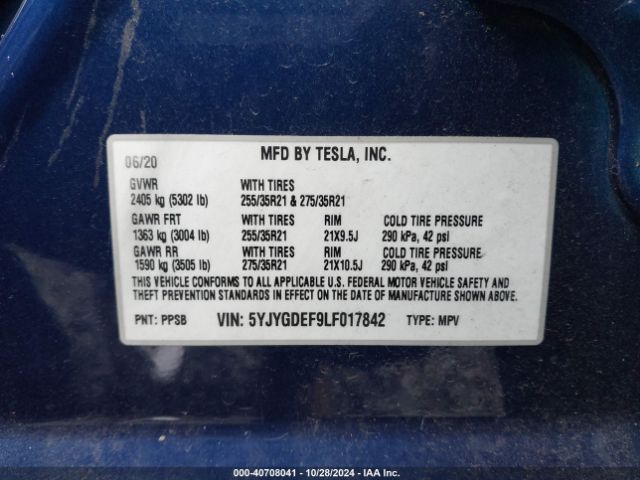 5YJYGDEF9LF017842 Tesla Model Y Long Range Dual Motor All-wheel Drive/performance Dual Motor All-wheel Drive