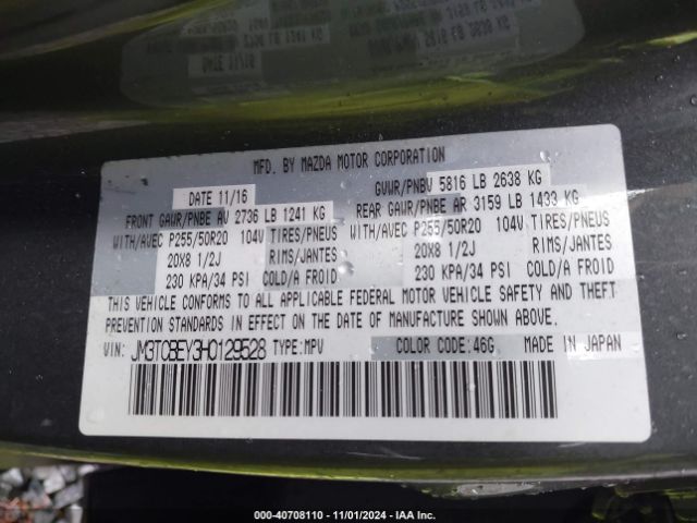 JM3TCBEY3H0129528 Mazda Cx-9 Signature