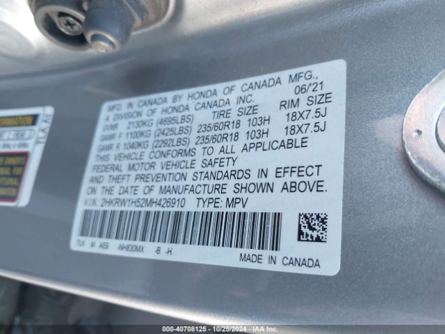 2HKRW1H52MH426910 Honda Cr-v 2wd Ex