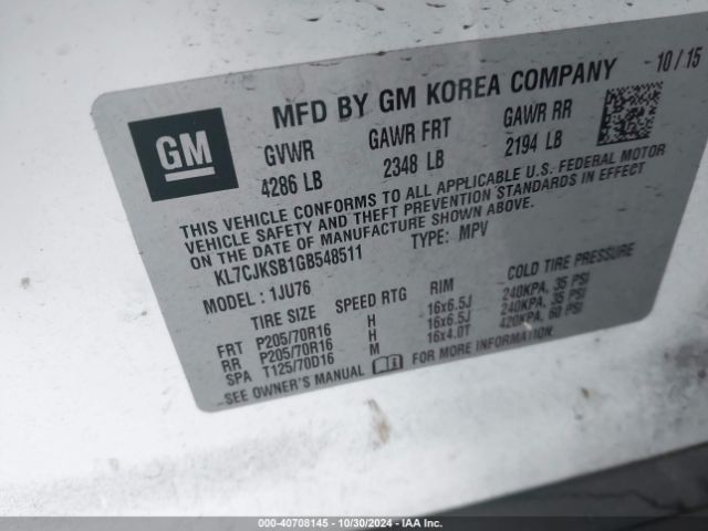 KL7CJKSB1GB548511 Chevrolet Trax 1ls