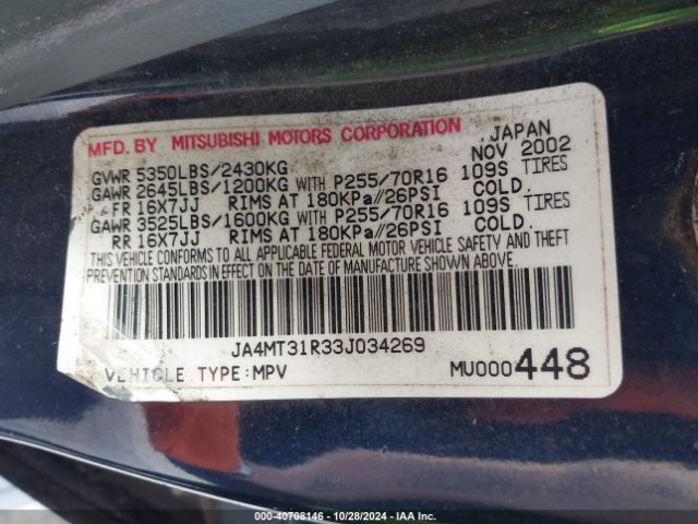 2003 MITSUBISHI MONTERO SPORT JA4MT31R33J034269 Photo 8