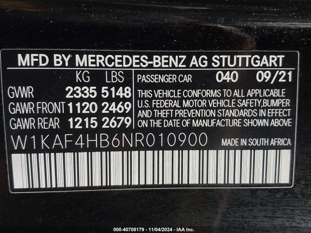 W1KAF4HB6NR010900 Mercedes-Benz C 300 4matic