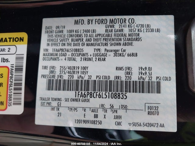 Ford MUSTANG GT 2020 1FA6P8CF6L5108835 Image 9