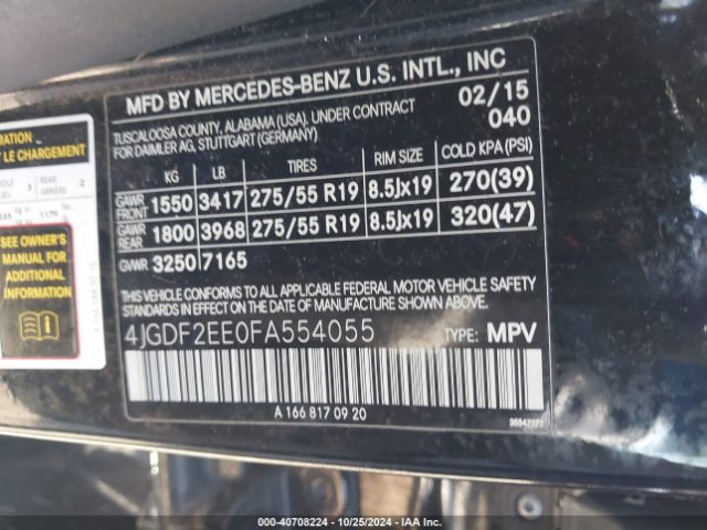 4JGDF2EE0FA554055 Mercedes-Benz Gl 350 Bluetec 4matic