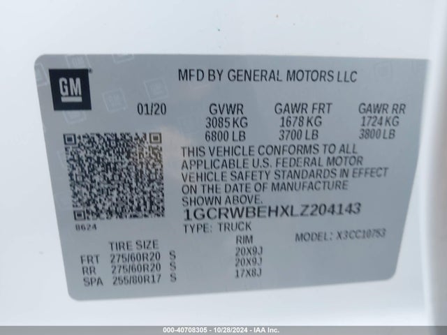 1GCRWBEHXLZ204143 Chevrolet Silverado 1500 2wd  Standard Bed Custom