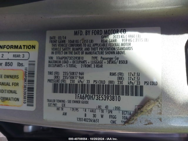 Ford FUSION SE 2014 1FA6P0H73E5393810 Image 9