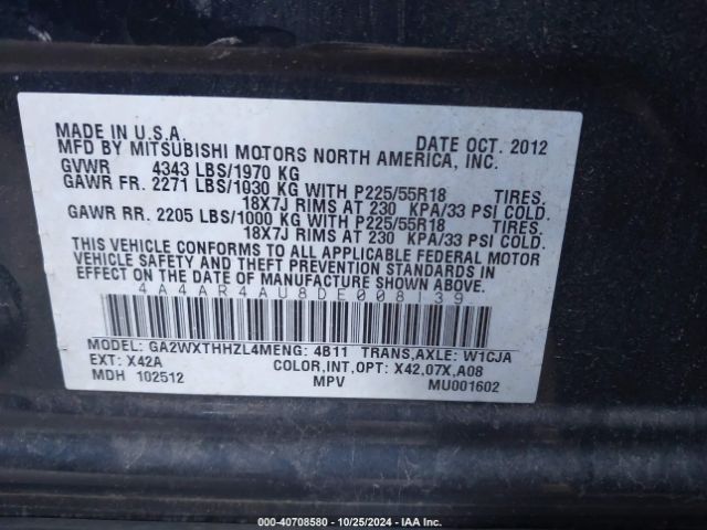 2013 MITSUBISHI OUTLANDER SPORT 4A4AR4AU8DE008139 Photo 8