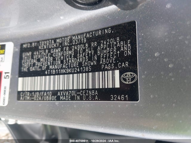 Toyota CAMRY LE 2019 4T1B11HK9KU241385 Image 9