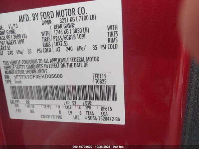 Ford F-150 Xlt 2014 1FTFX1CF3EKD05600 Image 8