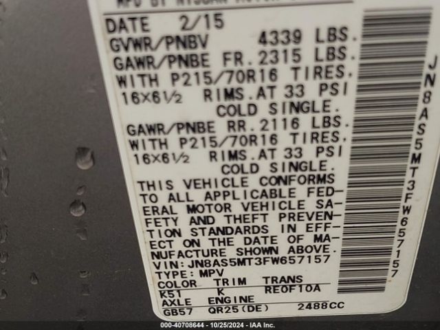 JN8AS5MT3FW657157 Nissan Rogue Select S