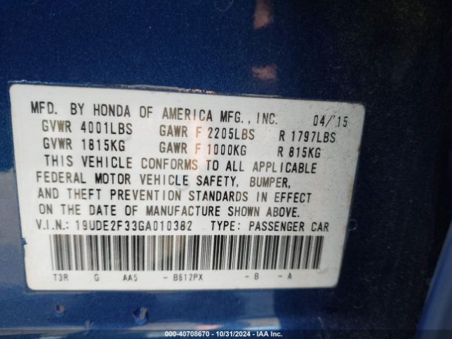 19UDE2F33GA010382 Acura Ilx 2.4l/acurawatch Plus Package