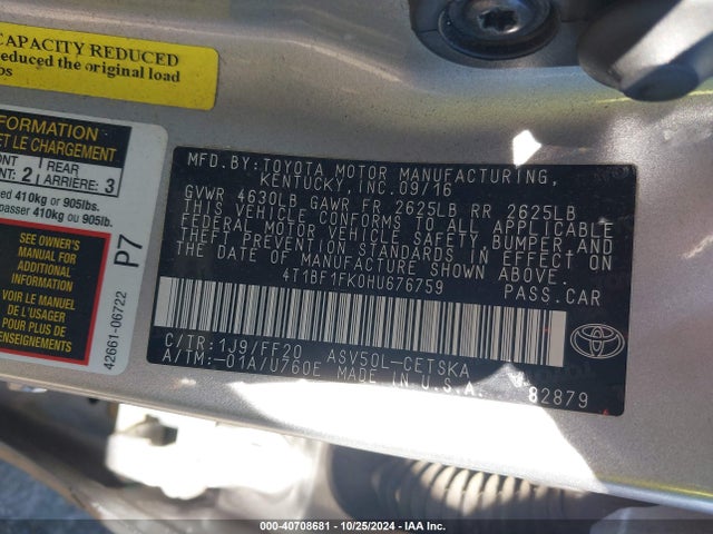 Toyota CAMRY SE 2017 4T1BF1FK0HU676759 Image 9
