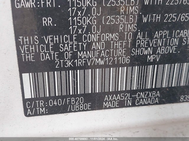 Toyota RAV4 LE 2021 2T3K1RFV7MW121106 Image 8